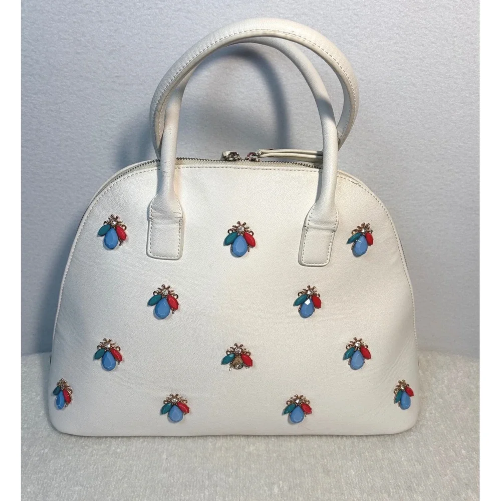 Unbranded Jeweled Bee Satchel Bag Womens Large White Good Embellished Dome